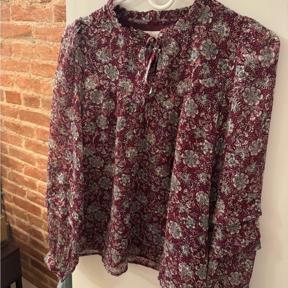 LOFT Pink and Red Tie Front Blouse